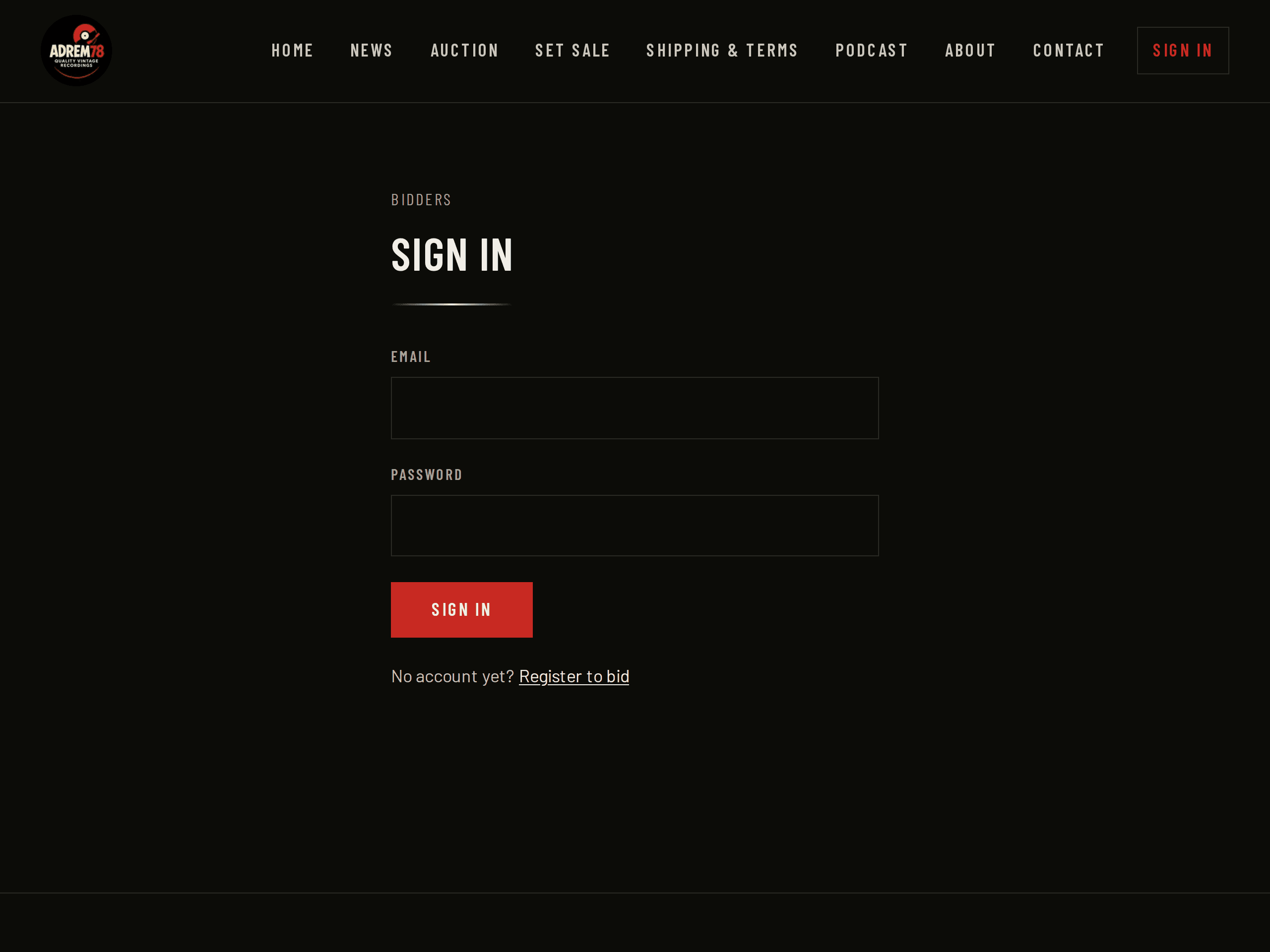 The sign-in page, with an email box and a password box.