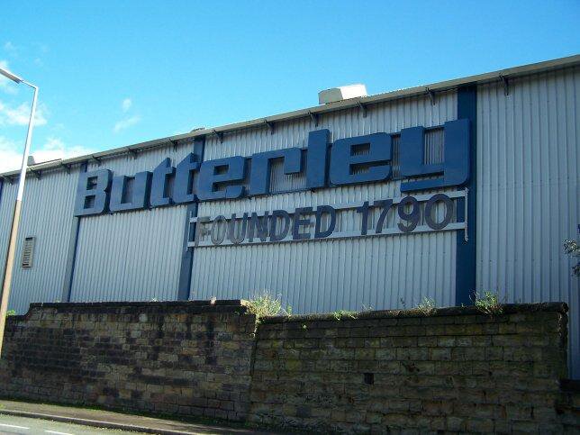 The Butterley works, its sign reading Butterley — Founded 1790
